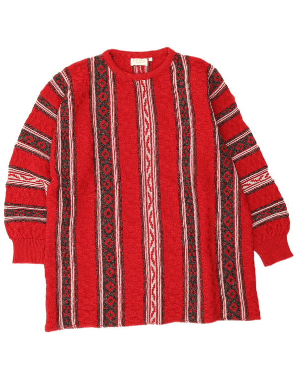 Vintage Womens Crew Neck Jumper Sweater EU 46 XL Red Geometric Wool