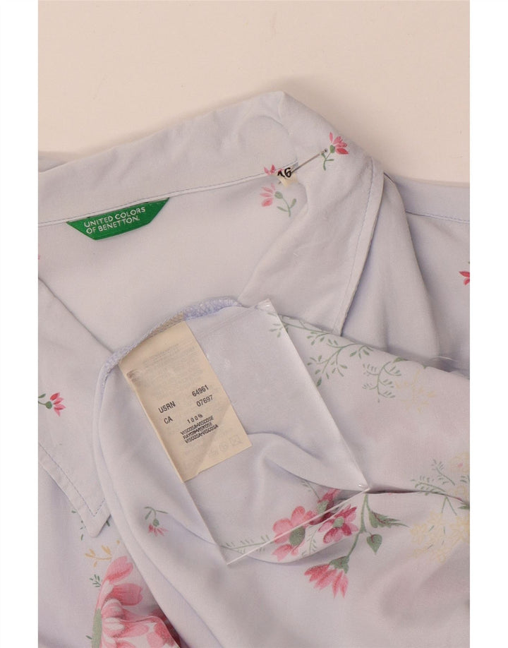 Benetton Womens Short Sleeve Shirt IT 46 Large Blue Floral Viscose