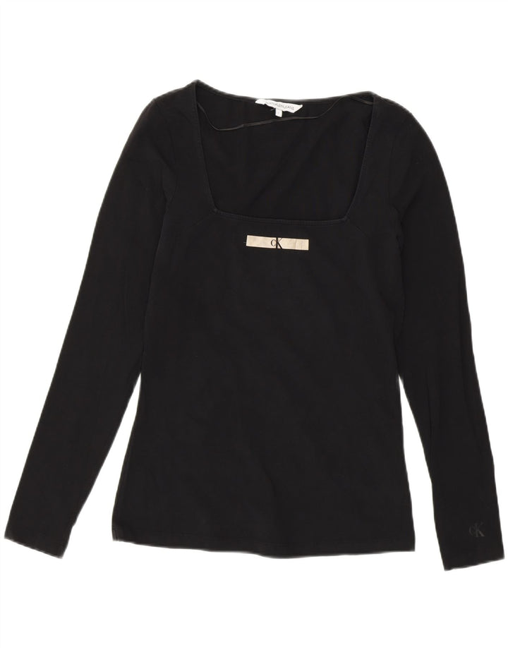 Calvin Klein Womens Graphic Top Long Sleeve UK 14 Medium Black Cotton