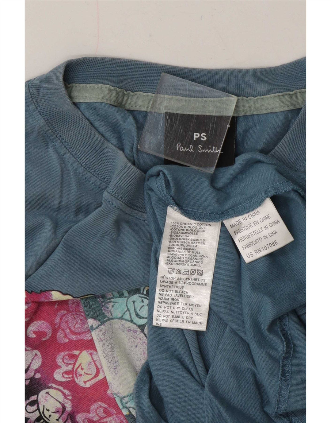 Paul Smith Mens Graphic T-Shirt Top Medium Blue Cotton