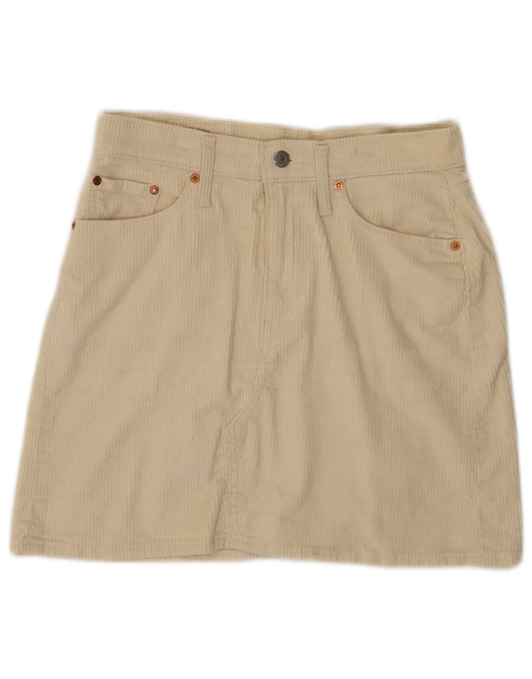 LEVI'S Womens 501 Mini Corduroy Skirt W28 Medium Off White Cotton