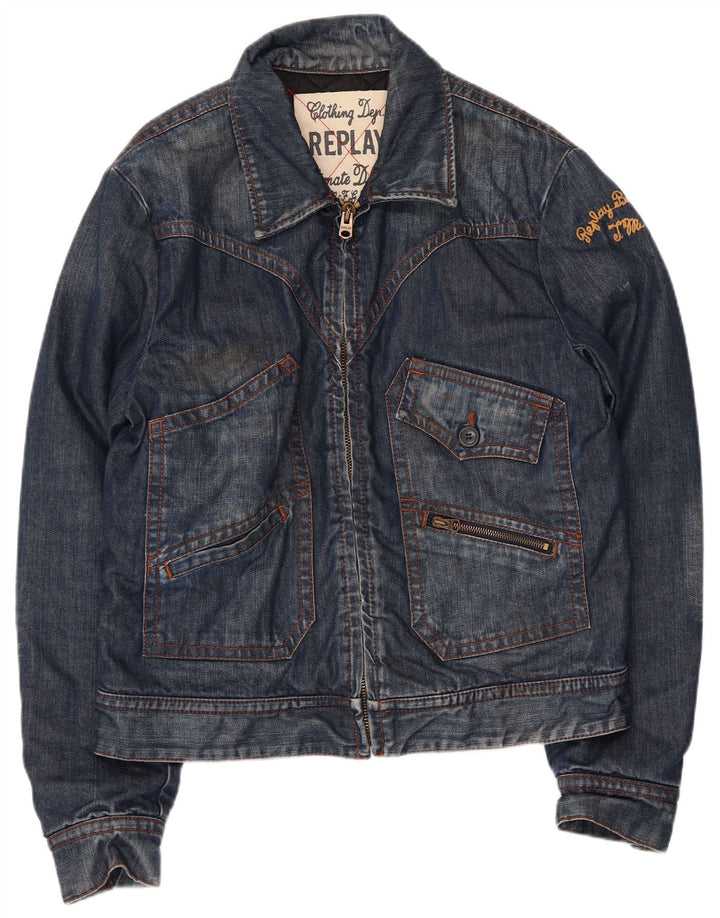 REPLAY Womens Denim Jacket UK 14 Large Navy Blue Cotton