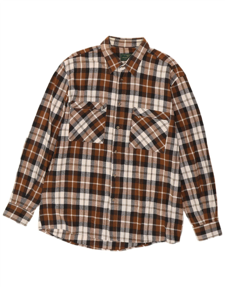 EUROPEAN PROJECT Mens Flannel Shirt Large Brown Check Cotton