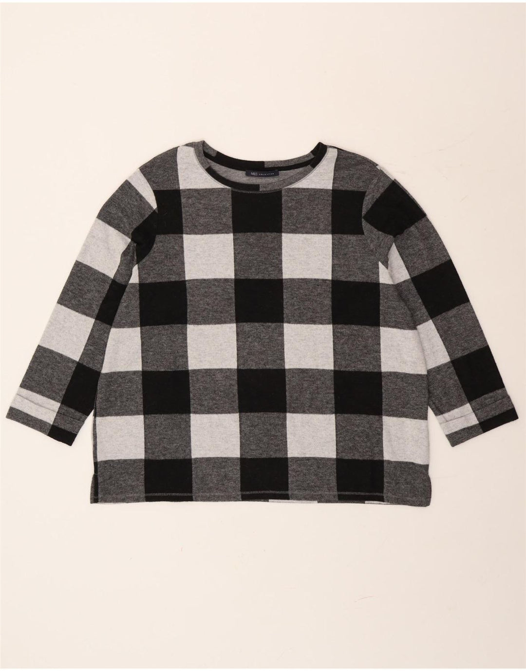 Marks & Spencer Womens Top Long Sleeve UK 20 2XL Grey Check Polyester