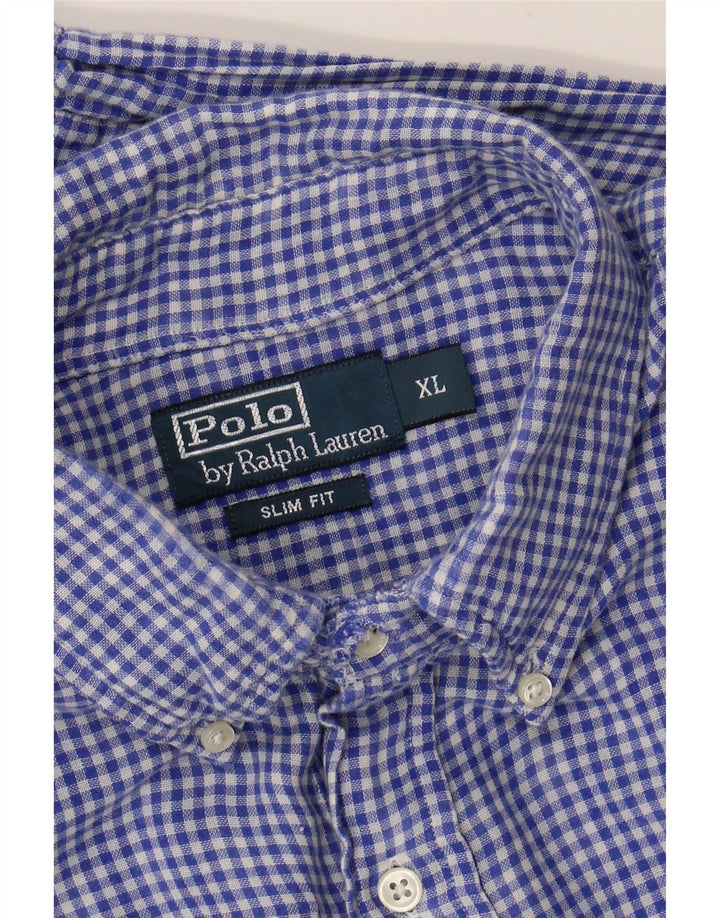 POLO RALPH LAUREN Mens Slim Fit Shirt XL Blue Gingham Cotton