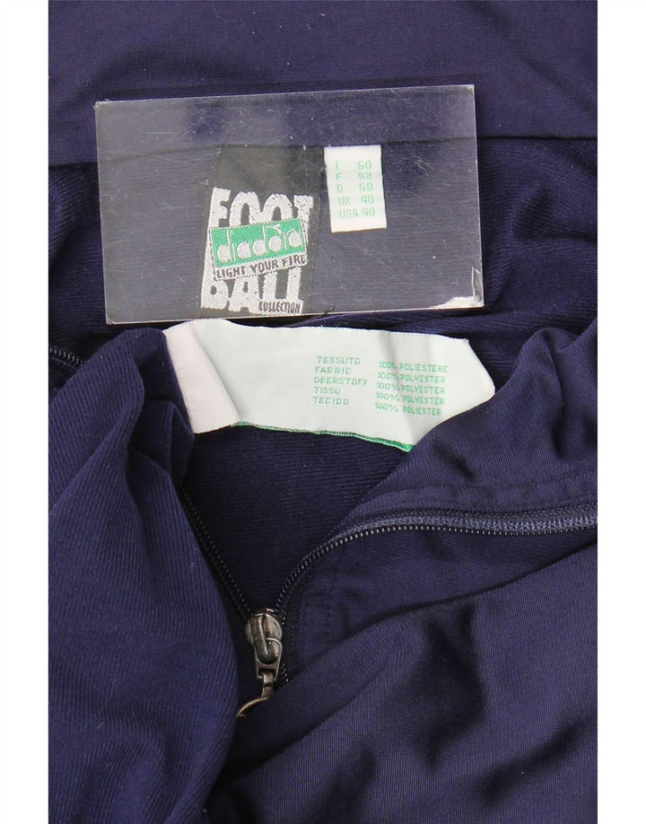 Diadora Mens Graphic Tracksuit Top Jacket UK 40 Medium Navy Blue Polyester