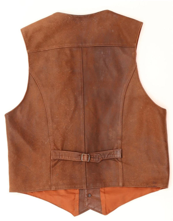 VINTAGE Mens Leather Waistcoat IT 56 2XL Brown