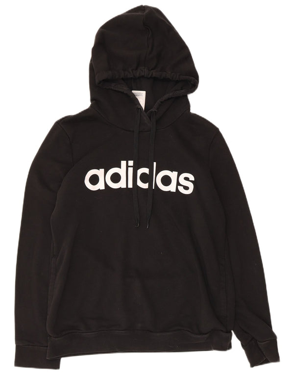 Adidas Womens Graphic Hoodie Jumper UK 16/18 Large Black Cotton