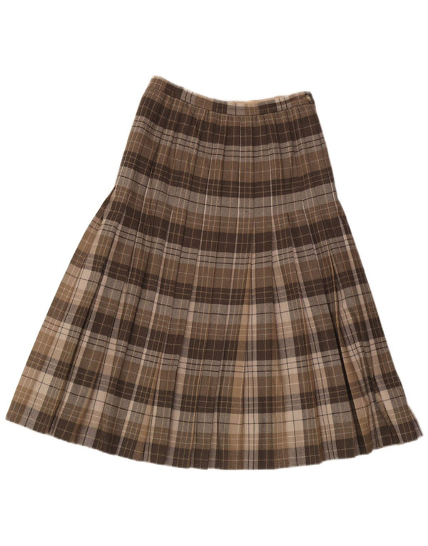 Vintage Womens High Waist Knife Pleated Skirt IT 42 Medium W26 Khaki Plaid