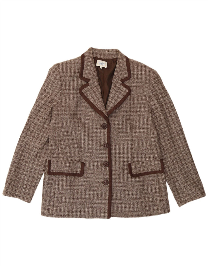 Luisa Spagnoli Womens 4 Button Blazer Jacket IT 46 Large Brown Check
