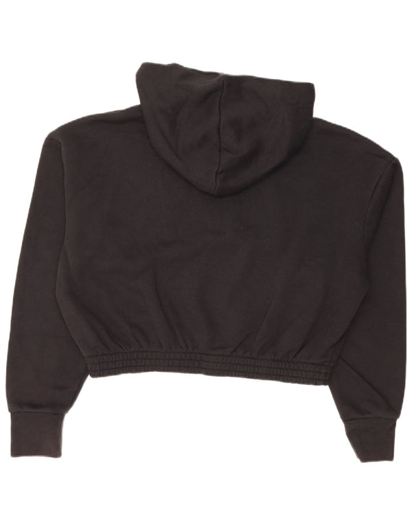 Nike Womens Crop Graphic Hoodie Jumper UK 14 Medium Black Cotton