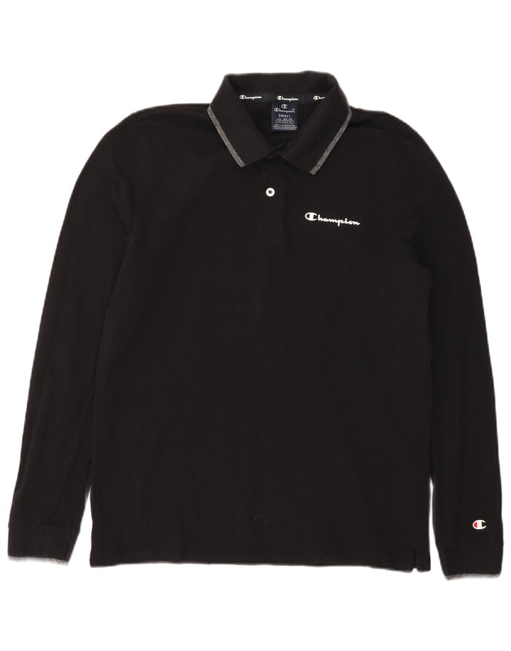 CHAMPION Mens Long Sleeve Polo Shirt Small Black Cotton