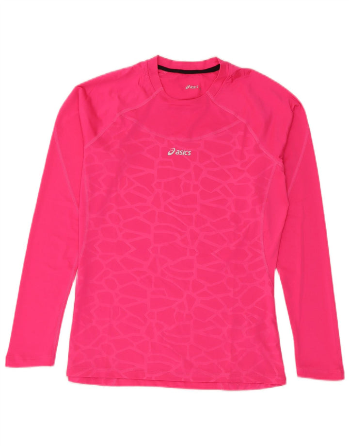 Asics Womens Top Long Sleeve UK 14 Medium Pink Geometric Polyester
