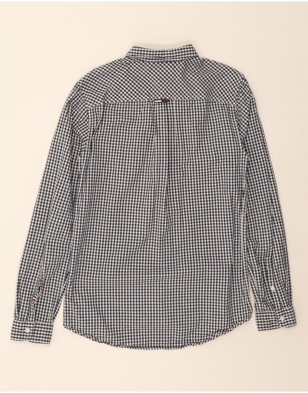 TOMMY HILFIGER Mens Regular Fit Shirt Medium Navy Blue Gingham Cotton Vintage Tommy Hilfiger and Second-Hand Tommy Hilfiger from Messina Hembry 