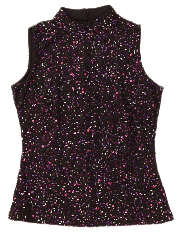 GINA BACCONI Womens Sleeveless Blouse Top UK 12 Medium  Black Spotted