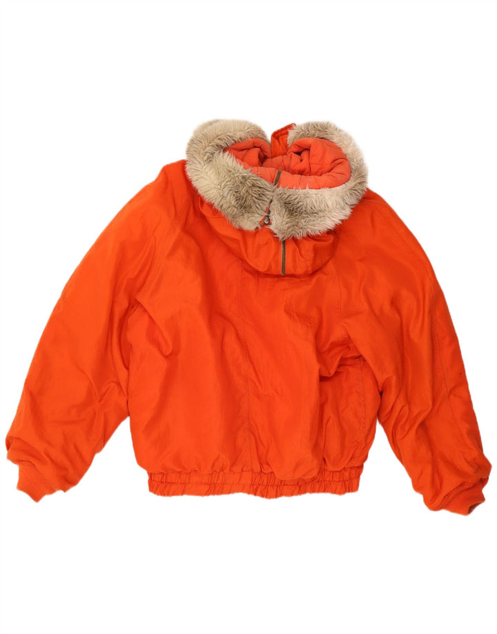 Benetton Mens Hooded Loose Fit Padded Jacket IT 48 Medium Orange Polyamide