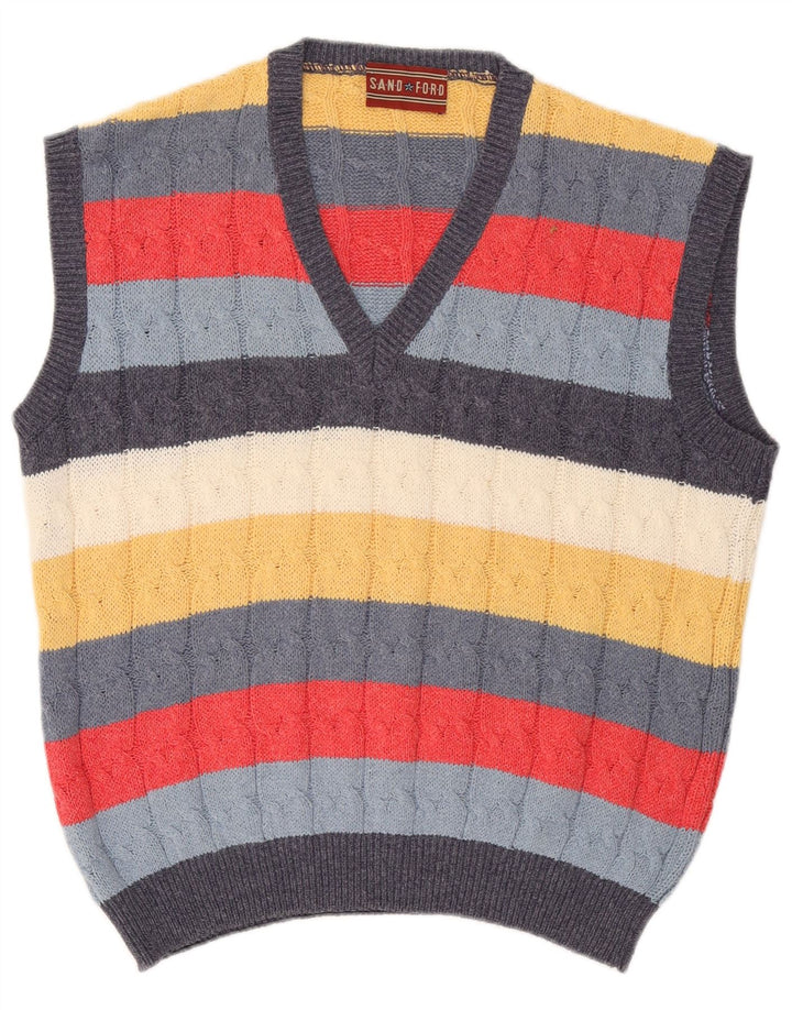 Vintage Mens Vest Tank Top Large Multicoloured Striped Cotton