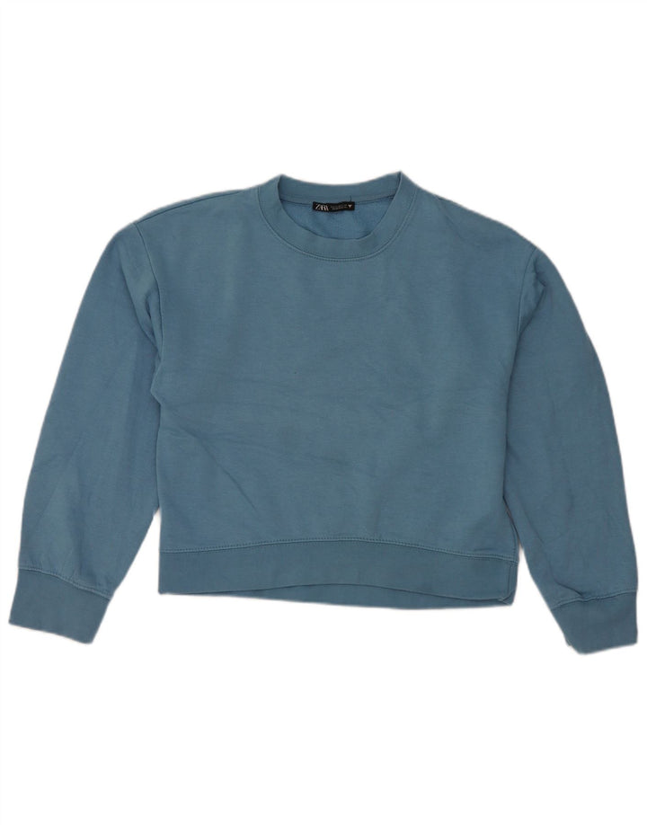 Zara Womens Crop Sweatshirt Jumper UK 10 Small Blue Polyester