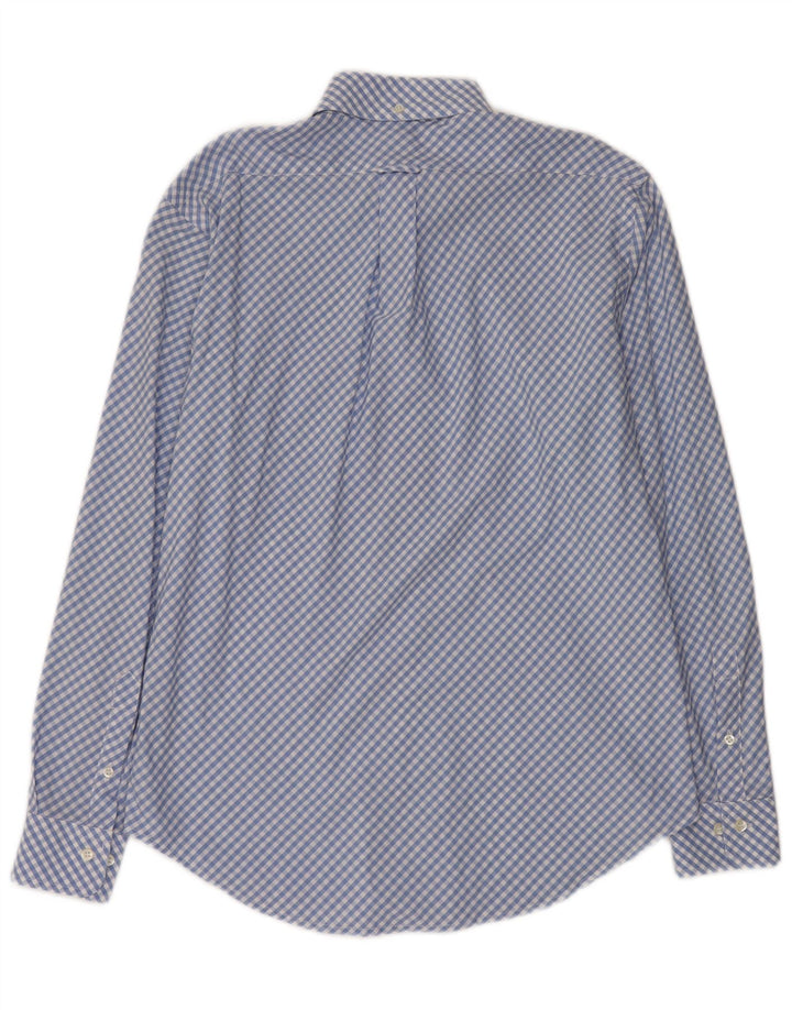 HENRY COTTONS Mens Shirt Size 40 Medium Blue Gingham Cotton
