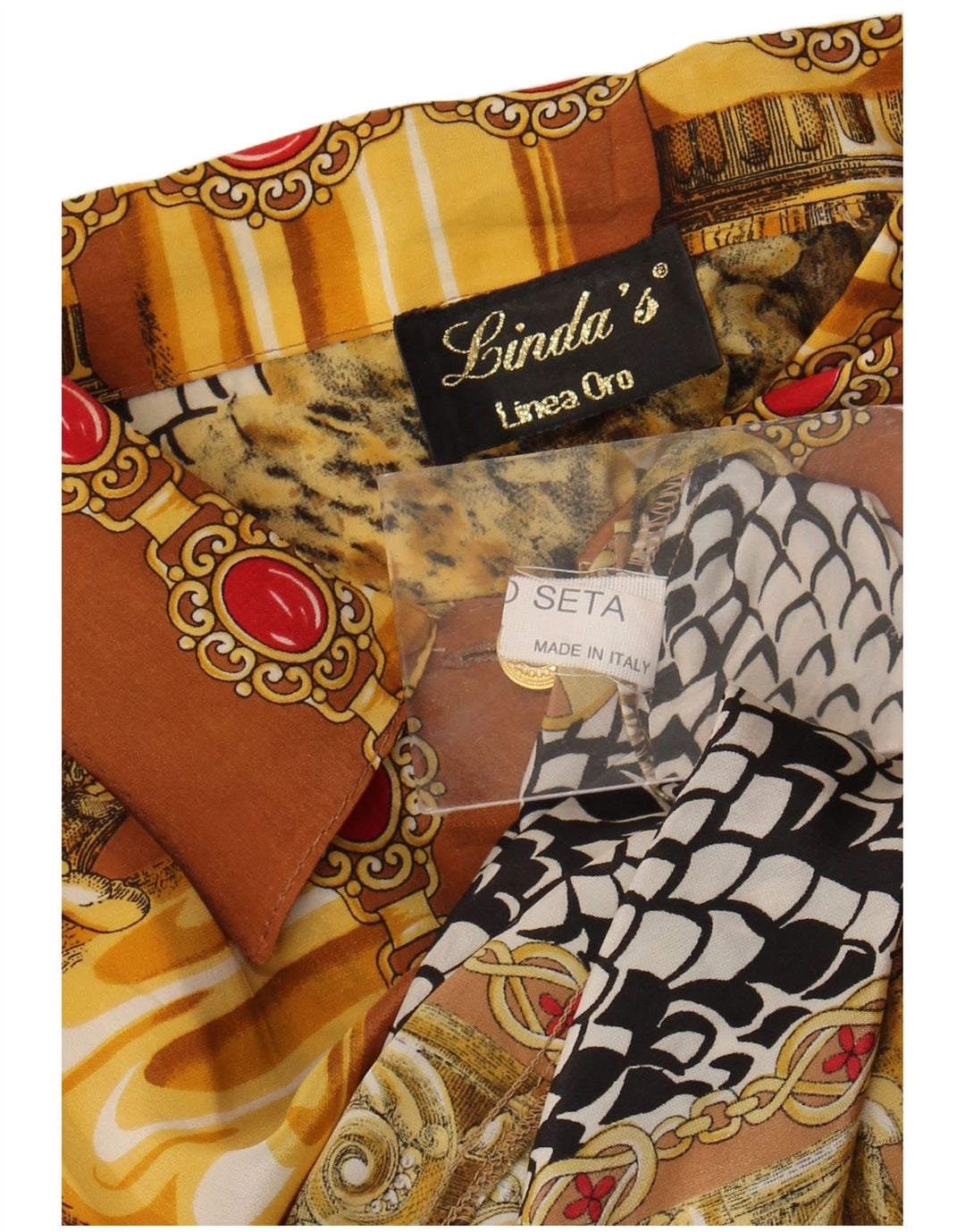 Linda's Womens Abstract Pattern Shirt Blouse UK 18 XL Brown Silk