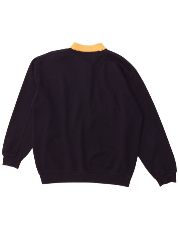 MCFORSUM Mens Polo Neck Sweatshirt Jumper Large Navy Blue Polyester