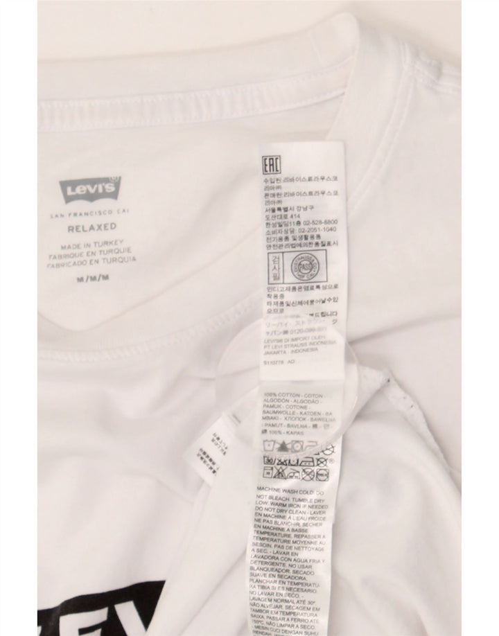 LEVI'S Mens Relaxed Fit Graphic T-Shirt Top Medium White Cotton Vintage Levi's and Second-Hand Levi's from Messina Hembry 