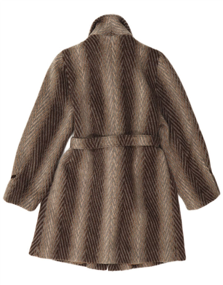 Vintage Womens Overcoat UK 10 Small Brown Striped Wool Classic