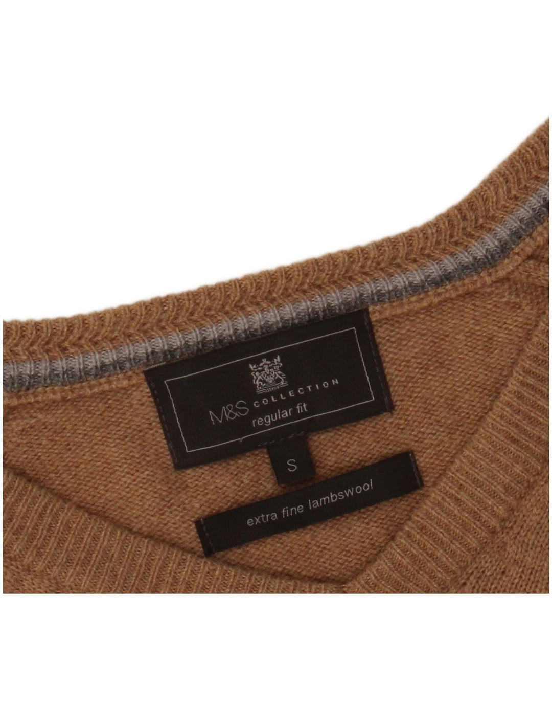 MARKS & SPENCER Mens Regular Fit V-Neck Jumper Sweater Small Brown