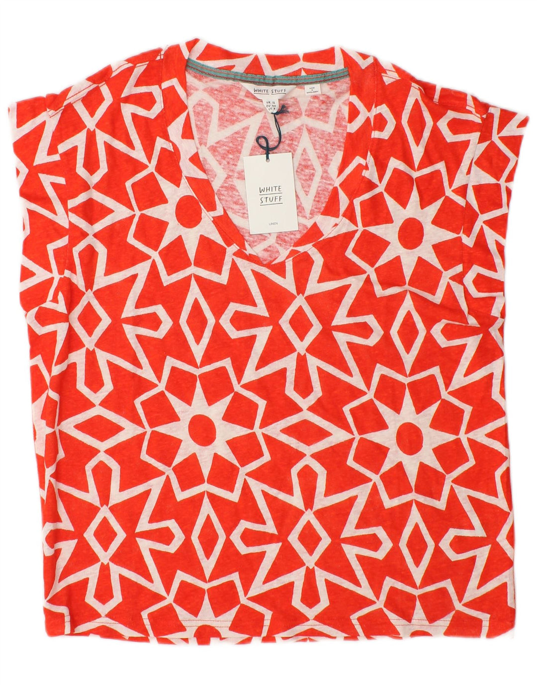 White Stuff Womens Blouse Top UK 12 Medium Red Geometric Linen