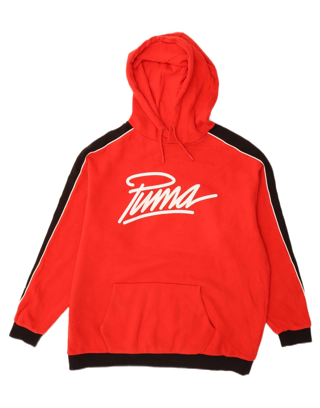 PUMA Womens Oversized Graphic Hoodie Jumper UK 14 Large Red Colourblock