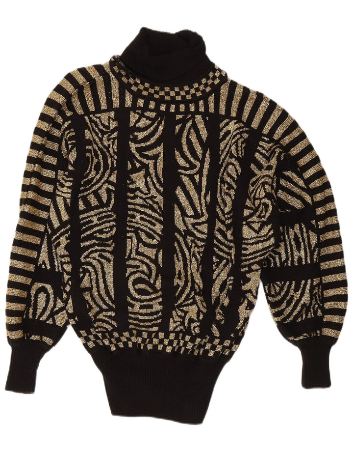 CEDARS Womens Oversized Roll Neck Jumper Sweater UK 16 Large Black Paisley