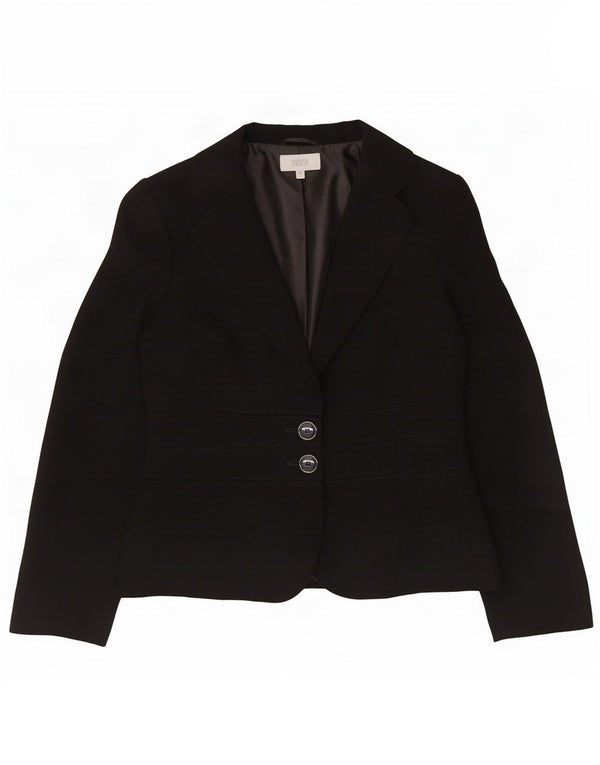 Marks & Spencer Womens 2 Button Blazer Jacket UK 12 Medium Black Polyester