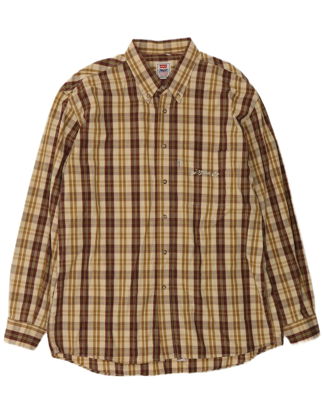 LEVI'S Mens Shirt XL Beige Check Cotton