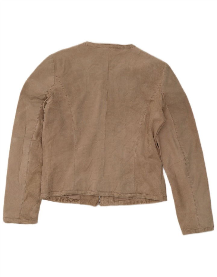 Conbipel Womens Suede Jacket IT 46 Large Beige Leather