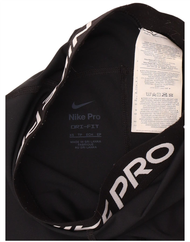 NIKE Womens Dri Fit Graphic Sport Shorts UK 4 XS Black Polyester