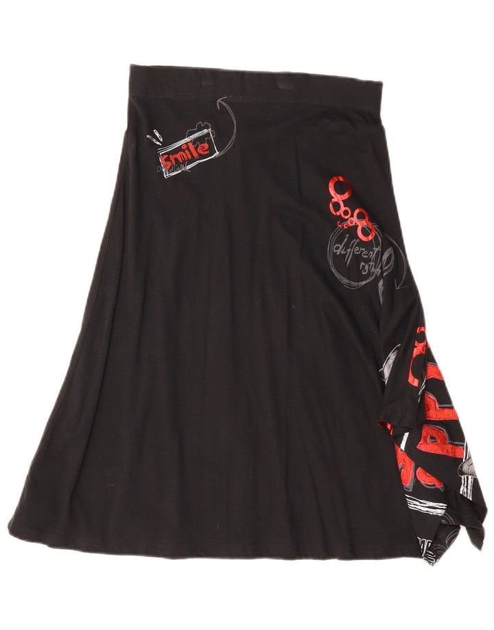 Desigual Womens Graphic A-Line Skirt Small W25 Black Cotton
