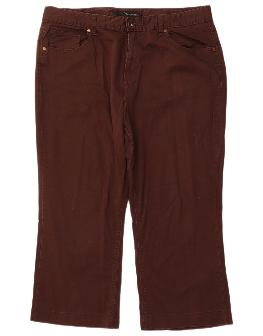 CALVIN KLEIN Womens Straight Capri Trousers US 16 2XL W36 L22 Brown Cotton