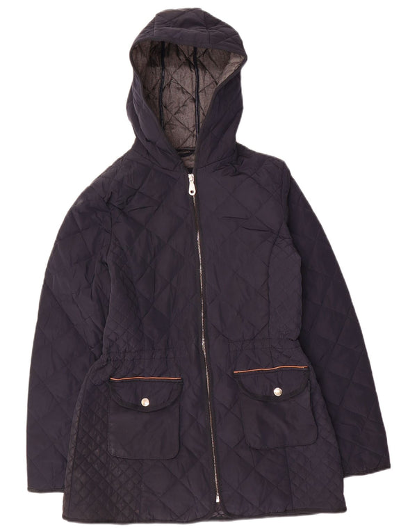 Massimo Dutti Womens Hooded Quilted Jacket UK 12 Medium Navy Blue Polyester