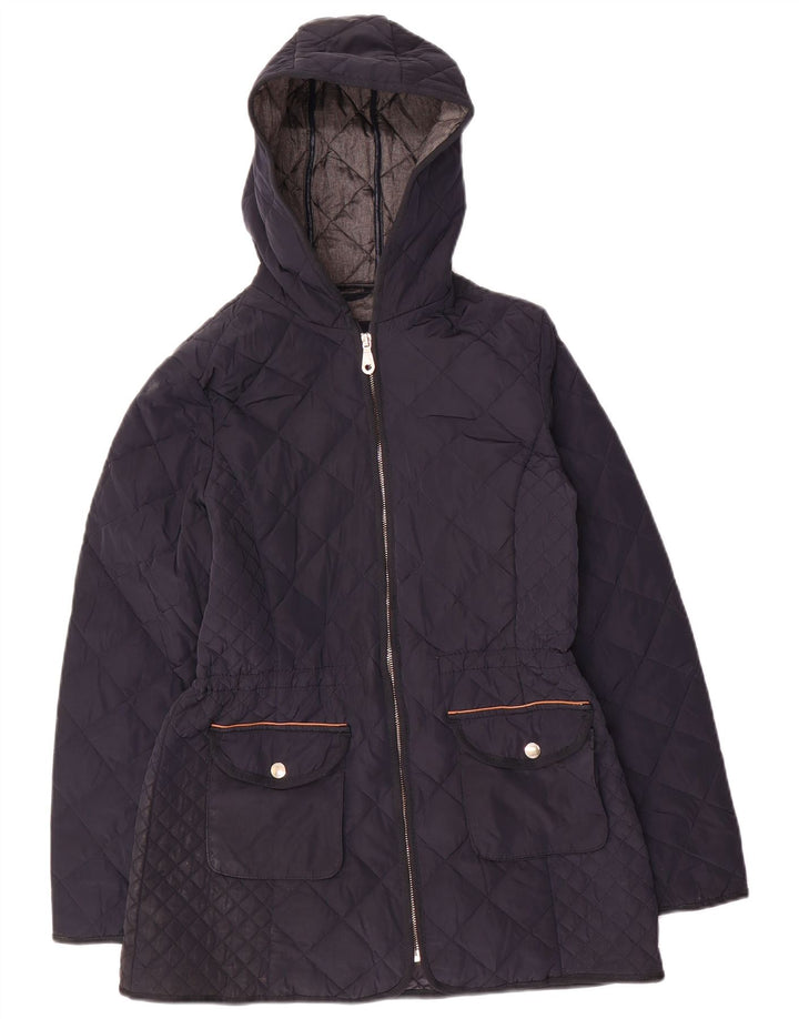 Massimo Dutti Womens Hooded Quilted Jacket UK 12 Medium Navy Blue Polyester