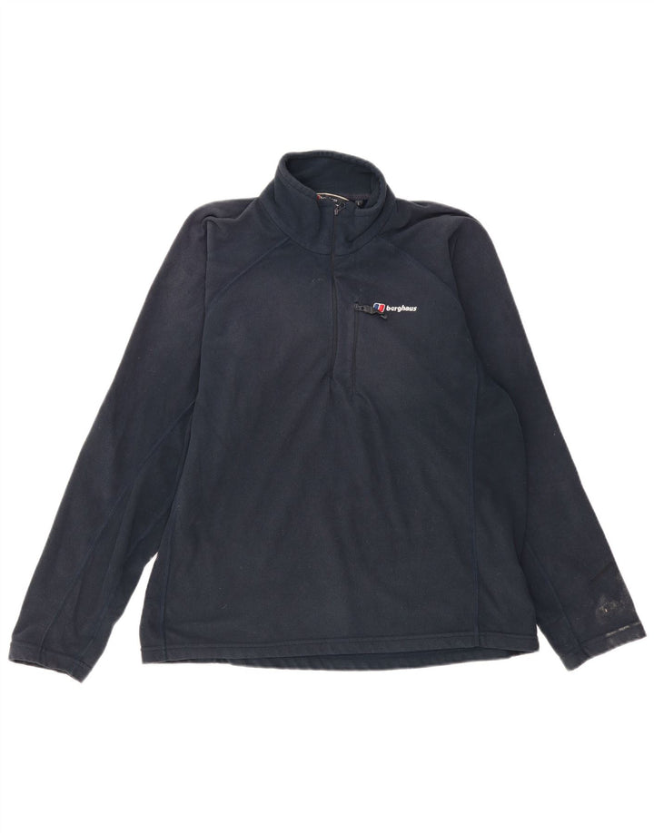BERGHAUS Mens Zip Neck Fleece Jumper Large Navy Blue Polyester