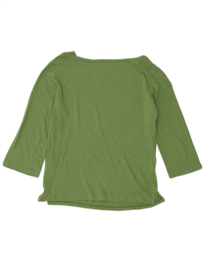 BENETTON Womens Crop Top 3/4 Sleeve UK 12 Medium Green Flecked Cotton