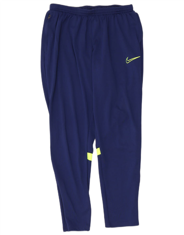 NIKE Boys Dri Fit Tracksuit Trousers 13-14 Years XL Navy Blue Colourblock