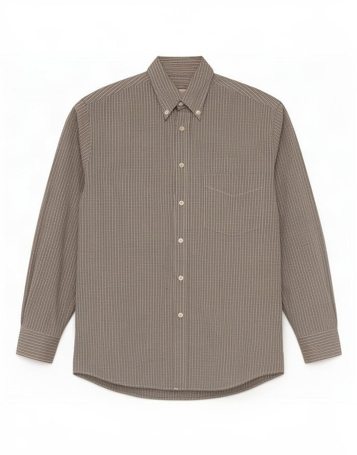 Stefanel Mens Shirt Large Beige Check Cotton