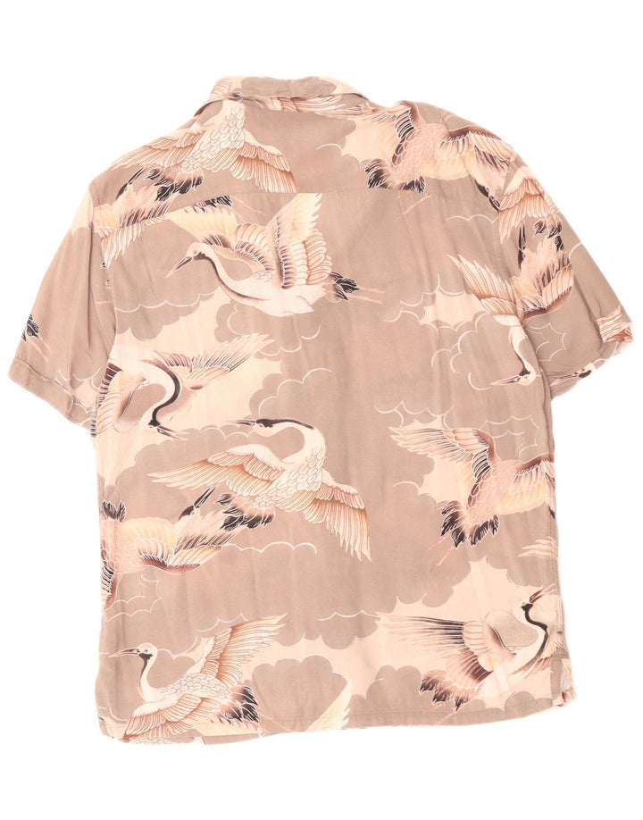 All Saints Mens Short Sleeve Shirt Medium Grey Animal Print Viscose Bird