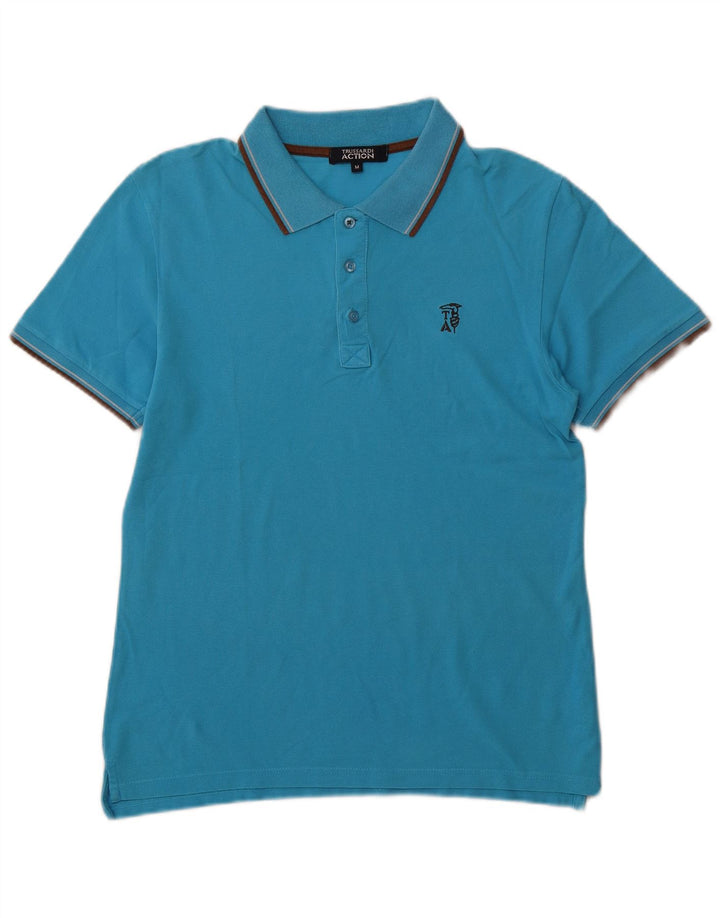 TRUSSARDI Mens Polo Shirt Medium Blue Cotton