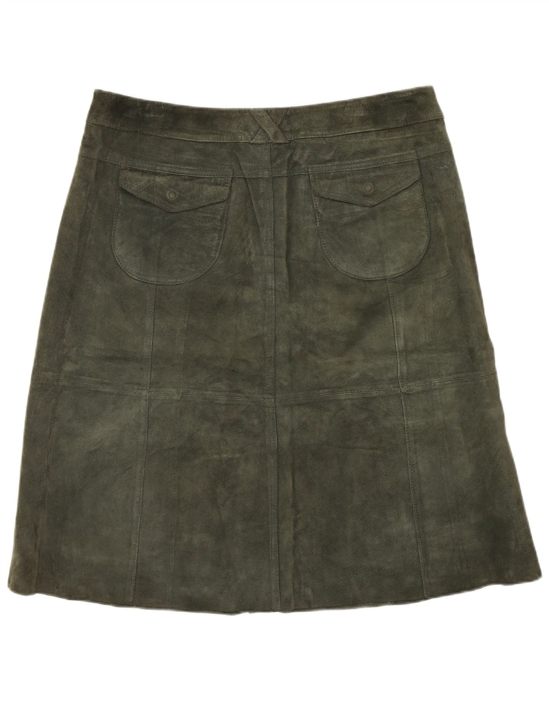 TOPSHOP Womens Suede Skirt UK 12 Medium W32 Khaki Leather