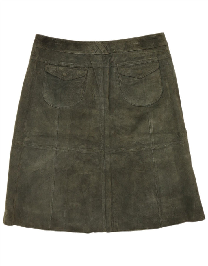 TOPSHOP Womens Suede Skirt UK 12 Medium W32 Khaki Leather
