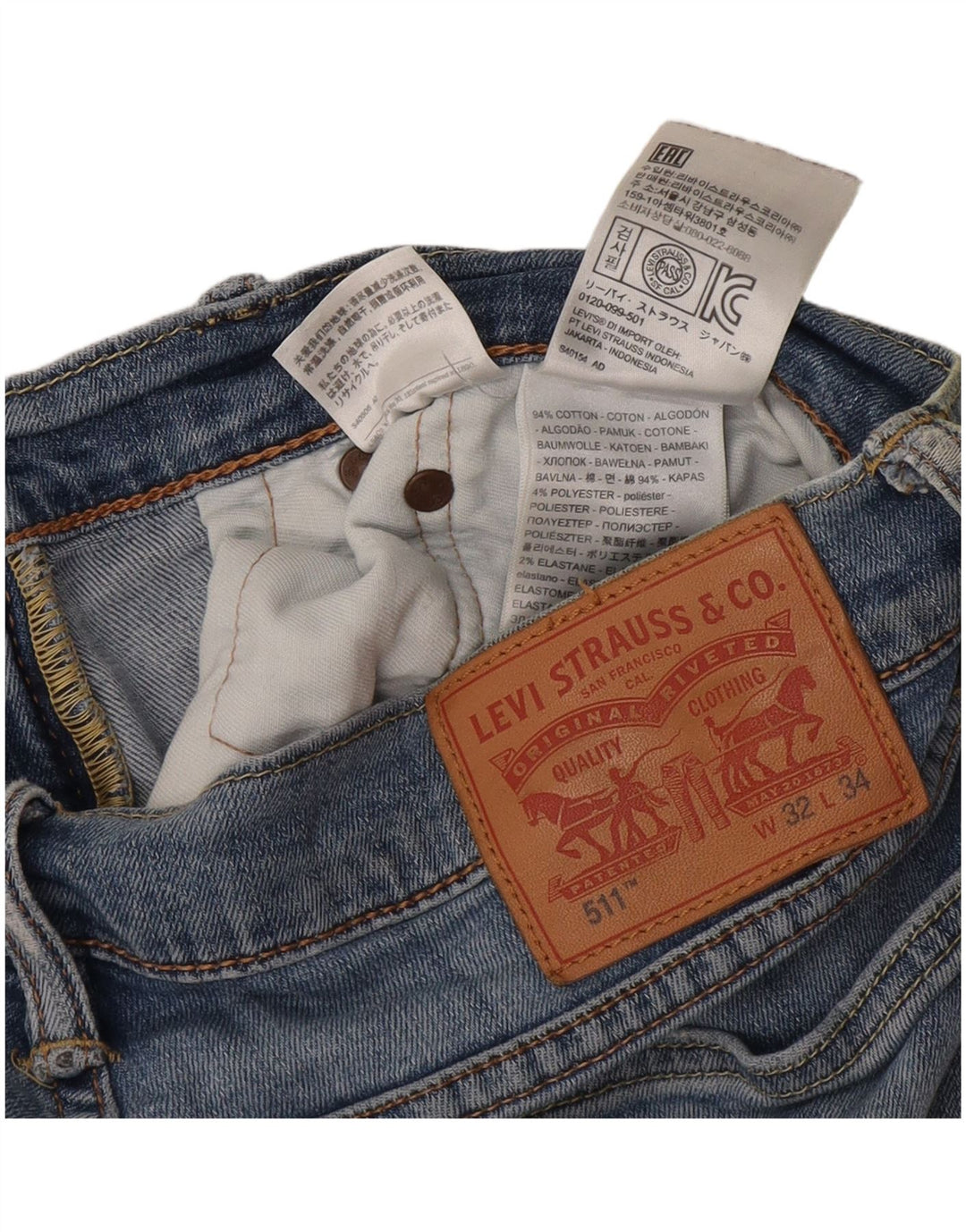Levi's Mens 511 Slim Jeans W32 L31 Blue Cotton