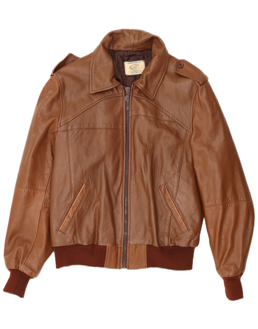 VINTAGE Mens Military Leather Jacket UK 40 Large Brown Leather