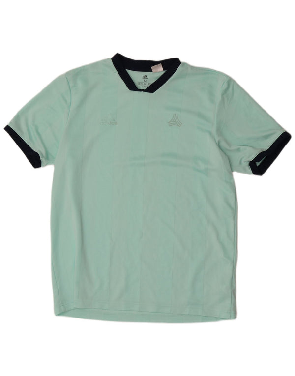 Adidas Mens Climalite T-Shirt Top Medium Turquoise Striped Polyester
